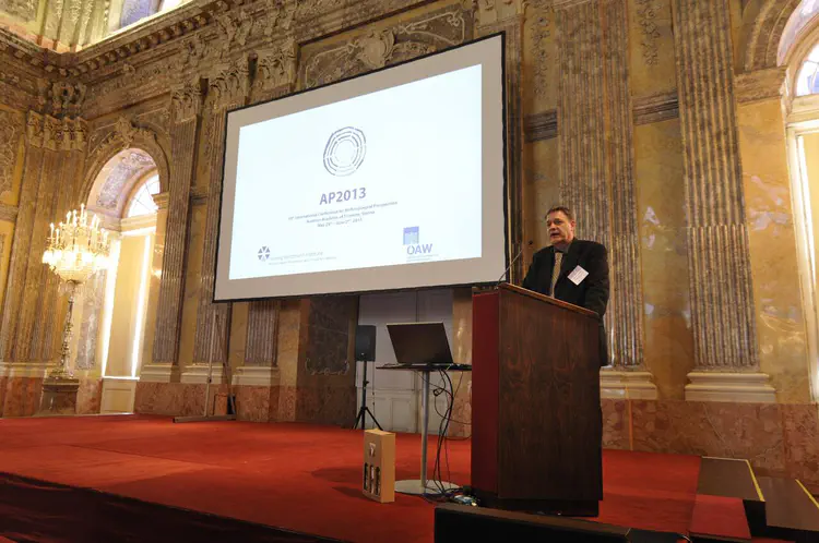 In 2013 the Ludwig Boltzmann Institute for Archaeological Prospection and Virtual Archaeology and the Austrian Academy of Sciences hosted the “10th International Conference on Archaeological Prospection” (AP13) on behalf of the International Society for Archaeological Prospection (ISAP) and the Aerial Archaeology Research Group (AARG) in Vienna.The conference was opened by Wolfgang Neubauer, who emphasised the importance of being familiar with new technologies, as well as the need for disseminating this knowledge and the importance of providing research opportunities. Credit: Geert Verhoeven/LBI ArchPro.