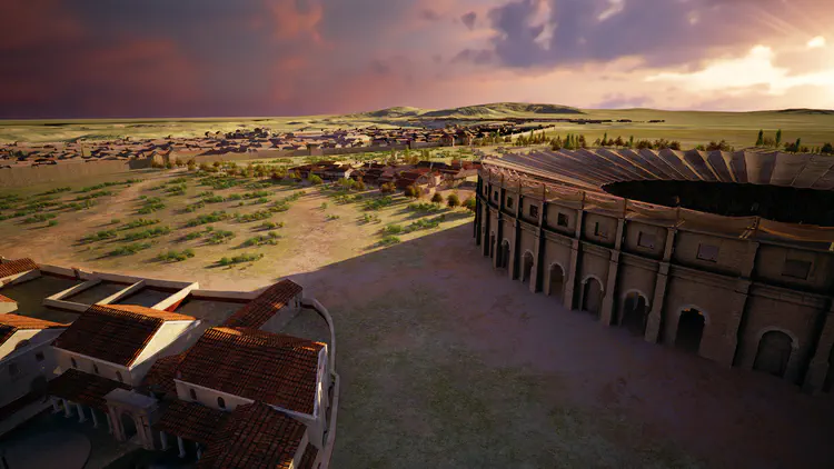 View from the amphitheater and the gladiatorschool toward the tavern and civil town – visualization © LBI ArchPro 7reasons